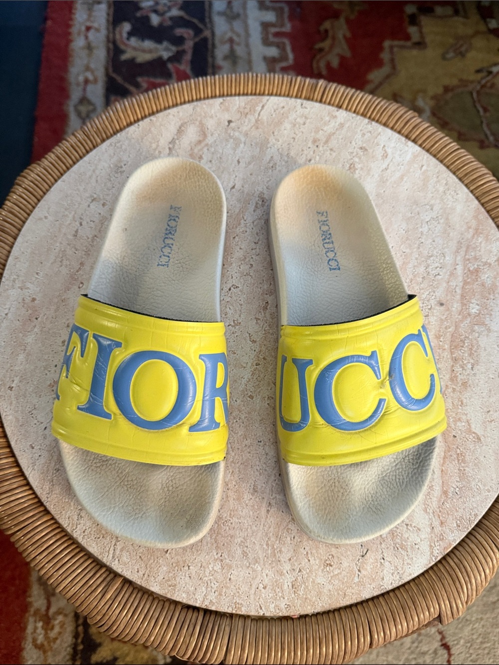 Fiorucci Yellow Slides with Blue Logo